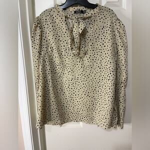 Boohoo Cream Polka Dot Keyhole Tie Front Blouse size 12
